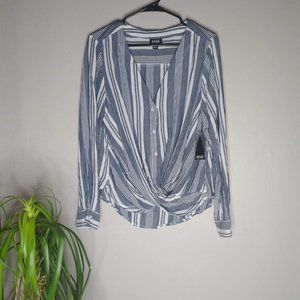 NWT a.n.a striped mock wrap long sleeve blouse